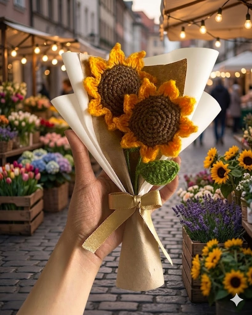 Luxury Hand-Crocheted Mini Sunflower Flower Bouquet