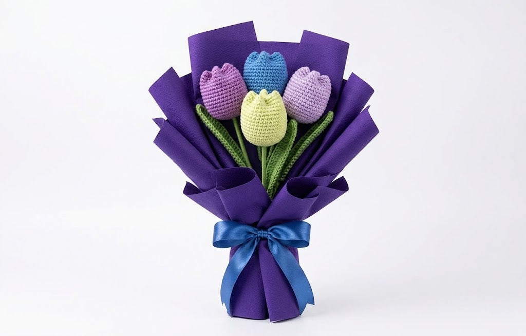 Handmade Crochet Colorful Tulip Bouquet – Everlasting Flower Gift