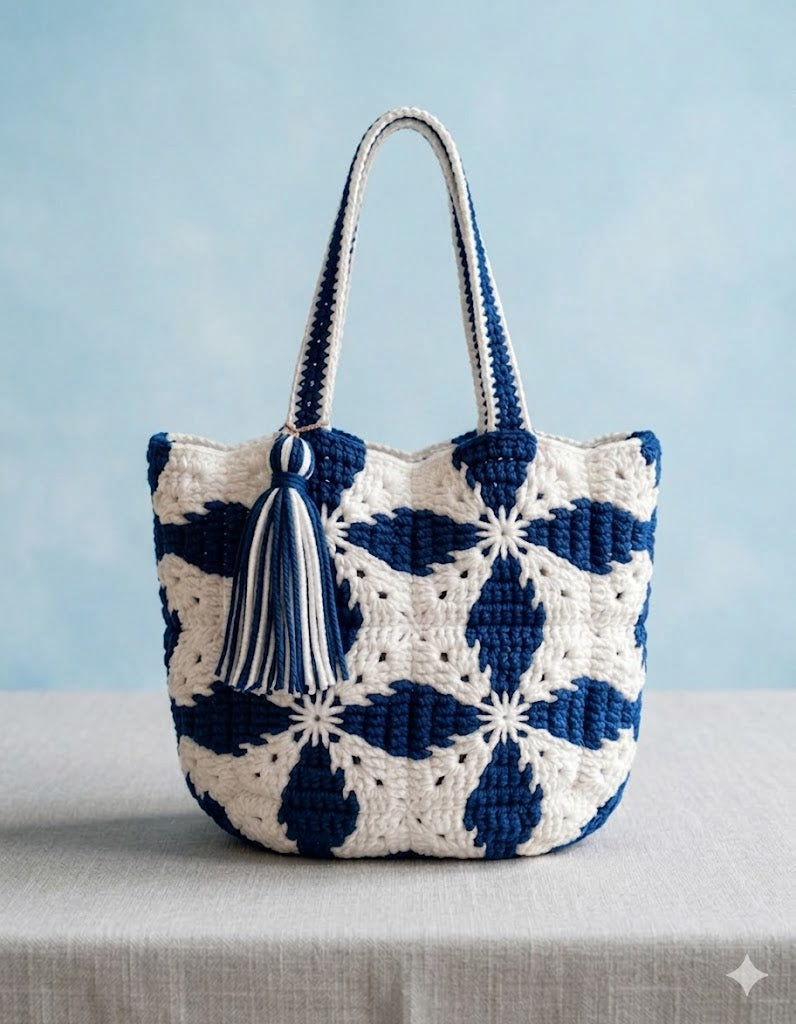 Handmade Crochet Floral Tote Bag with Tassel – Boho Market Shoulder Bag