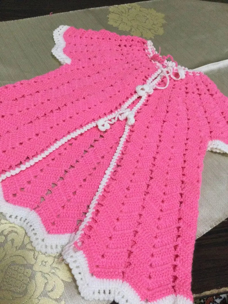 Luxury Pink Crochet Baby Sweater Set - Lacy Cotton Boho Cardigan for Newborns