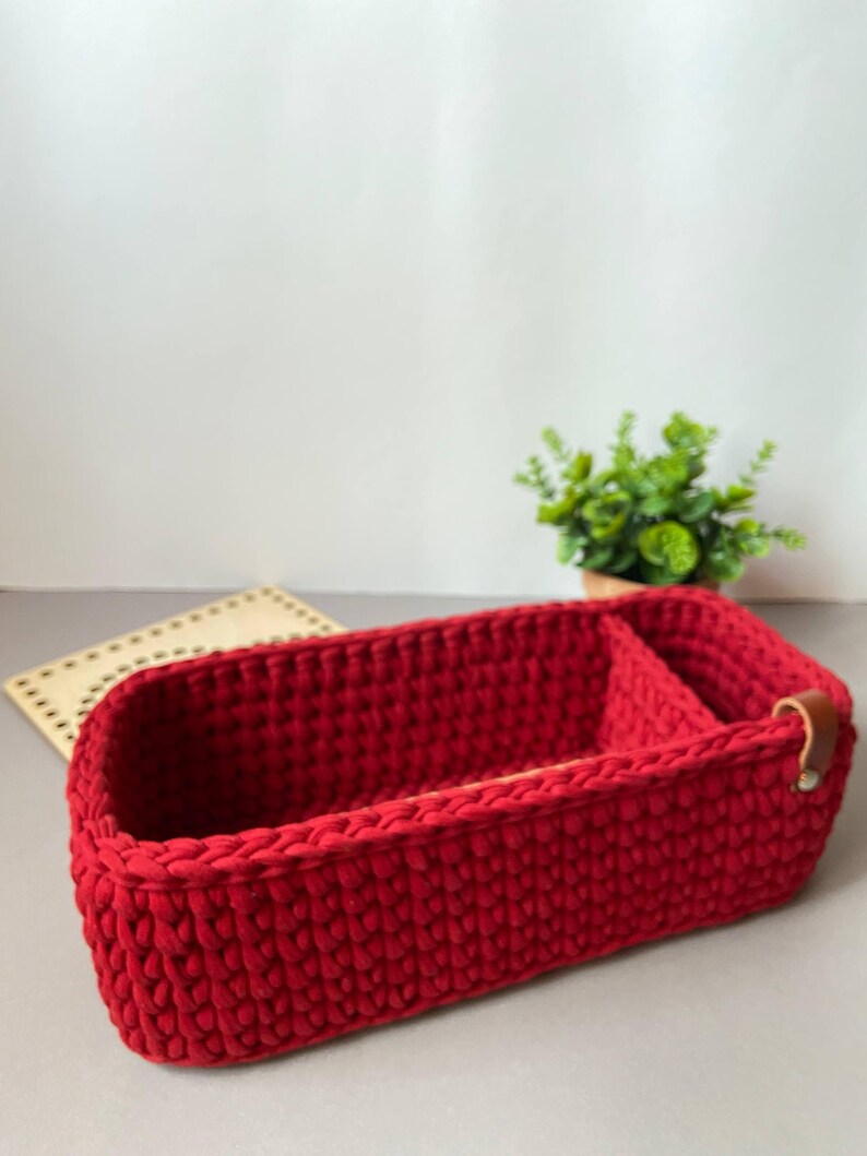 Boho Crochet Storage Basket with Divider – Handmade Cotton Rope Tabletop Organizer