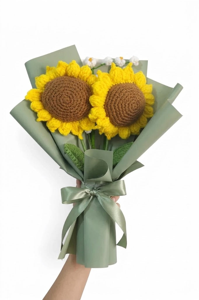 Premium Handmade Crochet Sunflower Flower Bouquet – Everlasting Gift Box