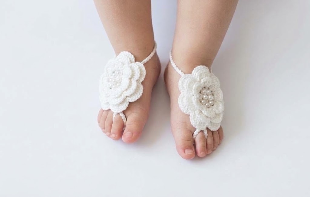Pearl & Flower Handcrafted Baby Barefoot Sandals