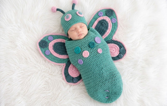 Luxury Crochet Butterfly Baby Cocoon with Hat – Soft Winter Newborn Swaddle Wrap