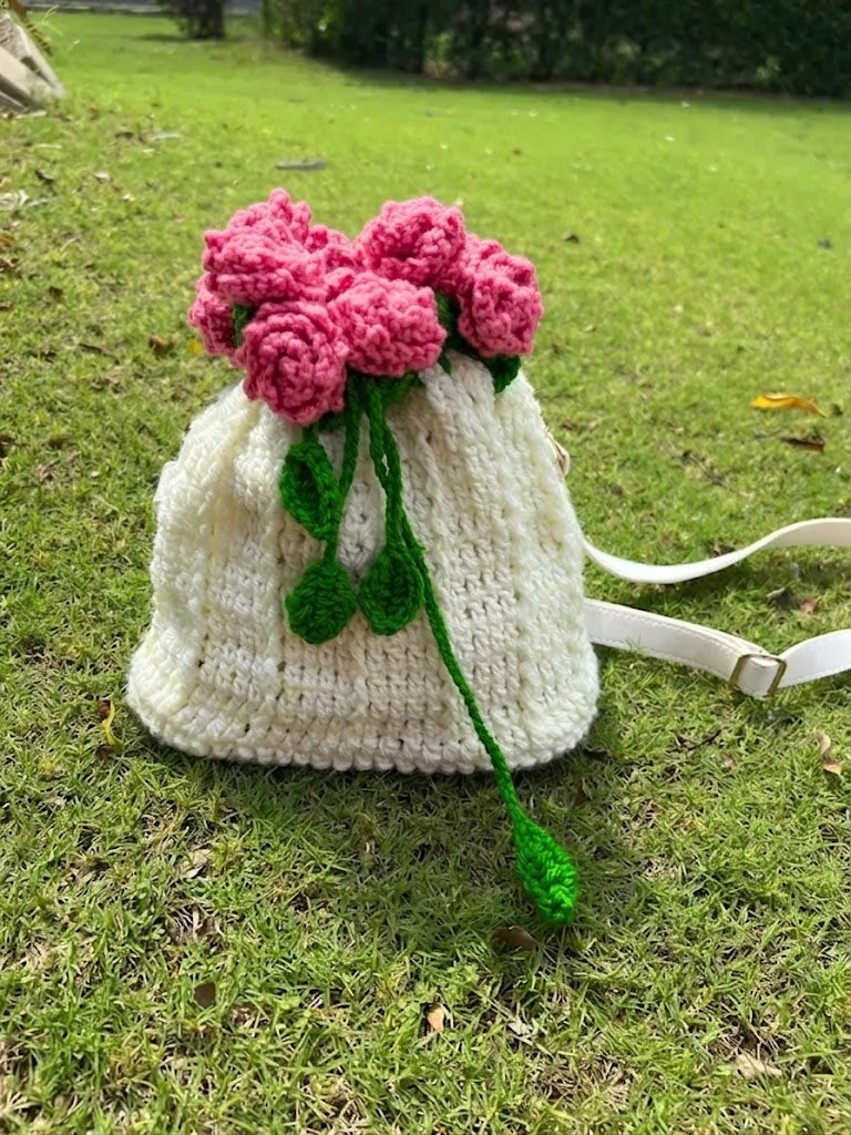 Handcrafted Rose Bouquet Bucket Bag