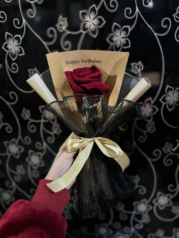 Classic Red Rose Birthday Crochet Bouquet
