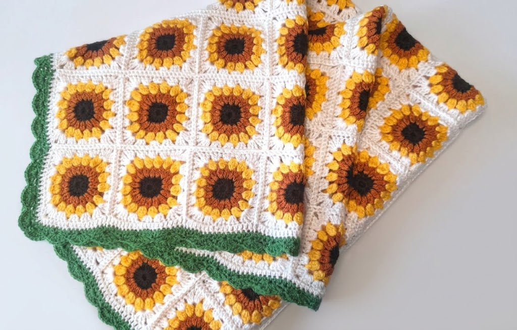 Charming Handmade Sunflower Crochet Blanket – Ultra-Soft Organic Cotton Baby Bedding