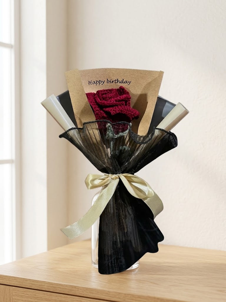 Classic Red Rose Birthday Crochet Bouquet