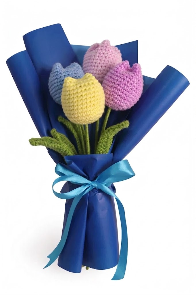 Handmade Crochet Colorful Tulip Bouquet – Everlasting Flower Gift