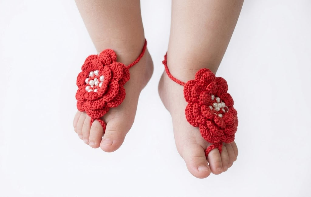 Pearl & Flower Handcrafted Baby Barefoot Sandals