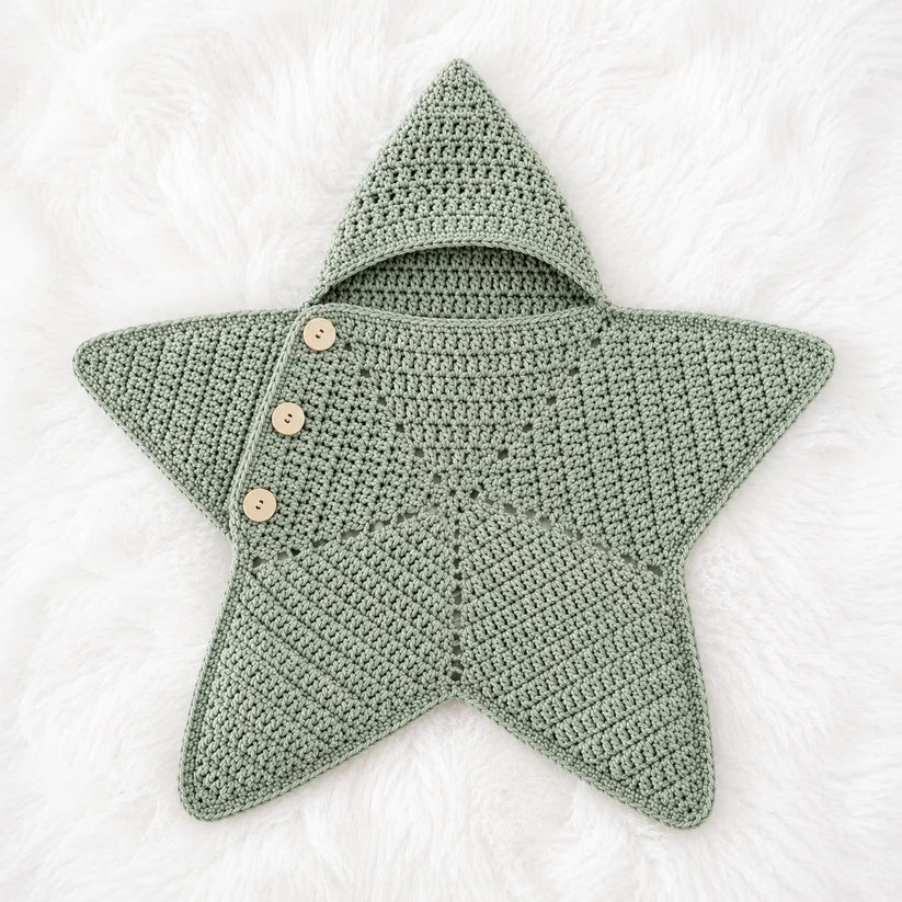 Soft Crochet Star Shaped Baby Bunting Bag with Hood – Newborn Winter Collection