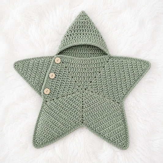 Soft Crochet Star Shaped Baby Bunting Bag with Hood – Newborn Winter Collection