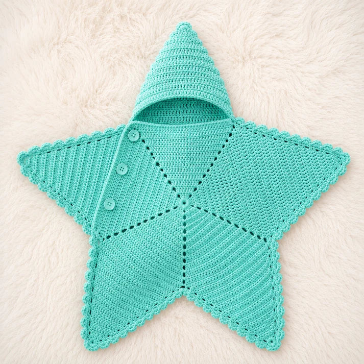 Soft Crochet Star Shaped Baby Bunting Bag with Hood – Newborn Winter Collection