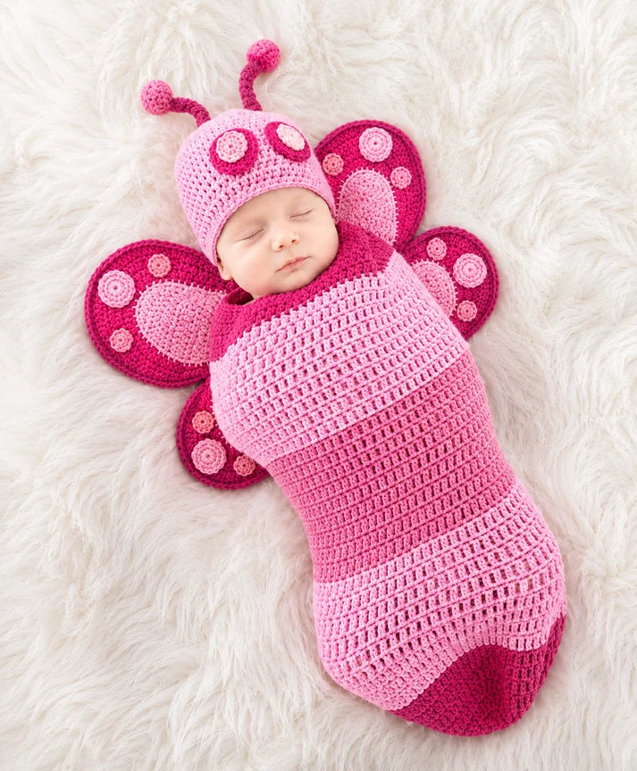 Luxury Crochet Butterfly Baby Cocoon with Hat – Soft Winter Newborn Swaddle Wrap