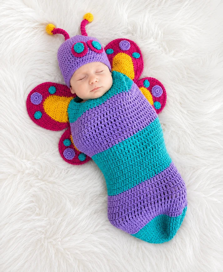 Luxury Crochet Butterfly Baby Cocoon with Hat – Soft Winter Newborn Swaddle Wrap