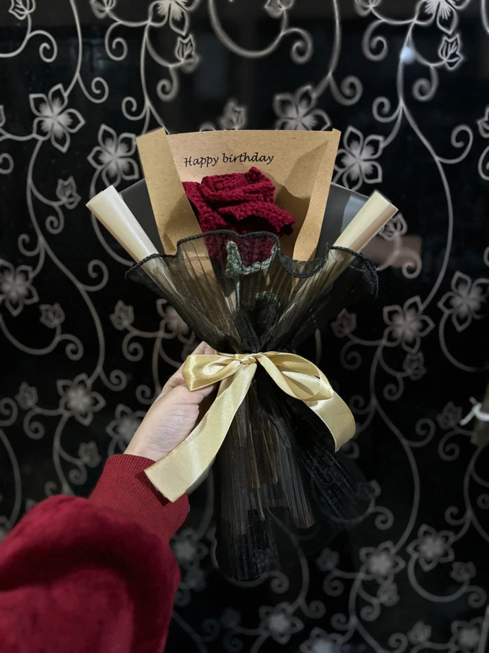 Classic Red Rose Birthday Crochet Bouquet