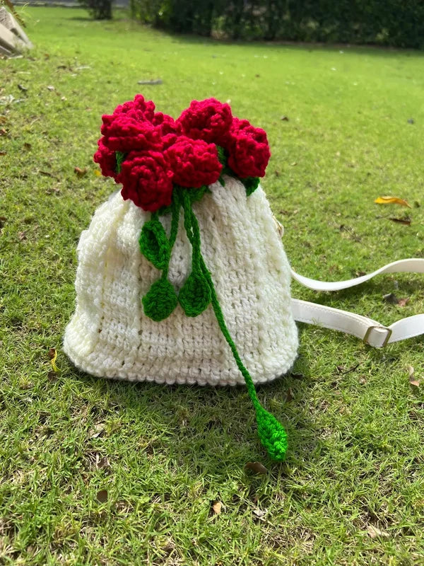 Handcrafted Rose Bouquet Bucket Bag