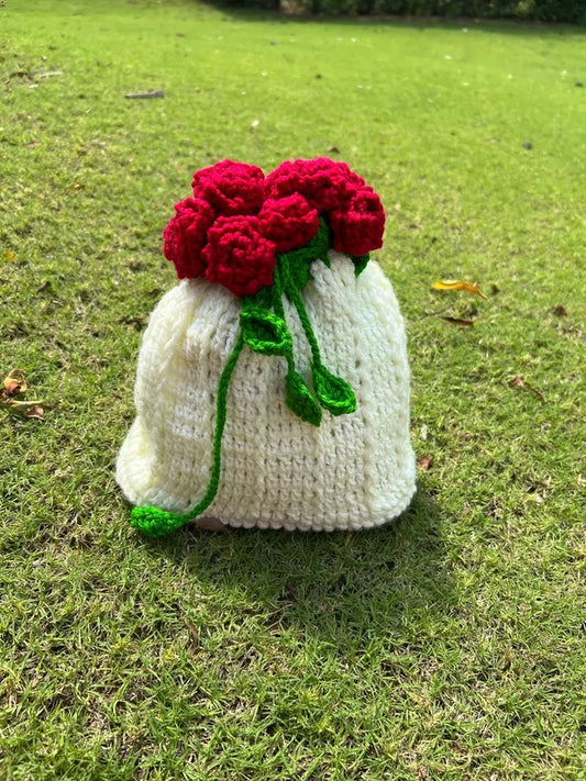 Handcrafted Rose Bouquet Bucket Bag