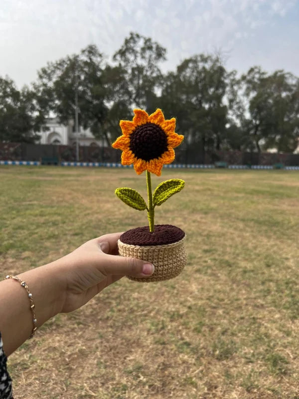 Handmade Crochet Sunflower in Pot – Aesthetic Desk Decor & Table Plant