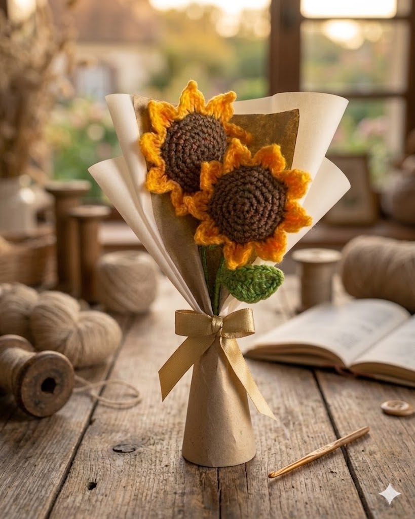 Luxury Hand-Crocheted Mini Sunflower Flower Bouquet