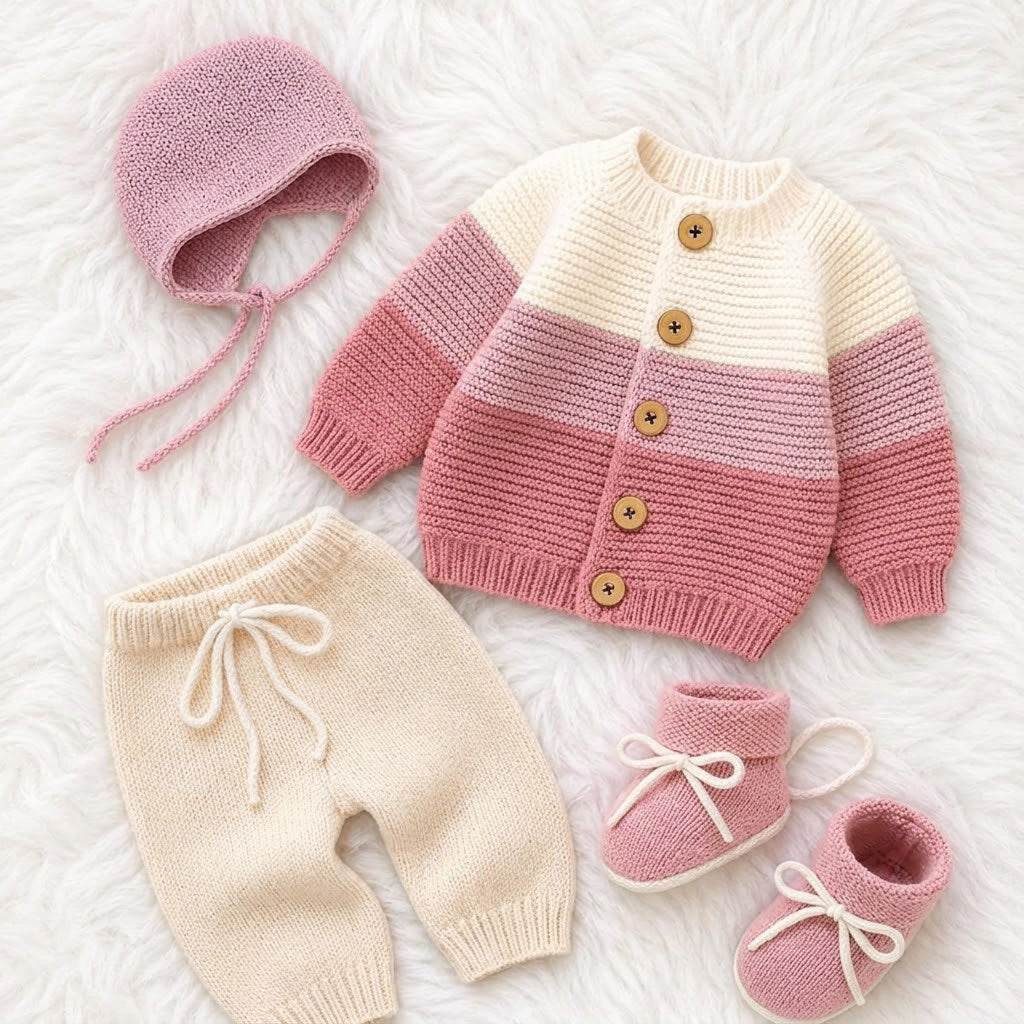 4-Piece Baby Boy & Girl Winter Knitwear Set – Cozy Sweater & Trouser Sui