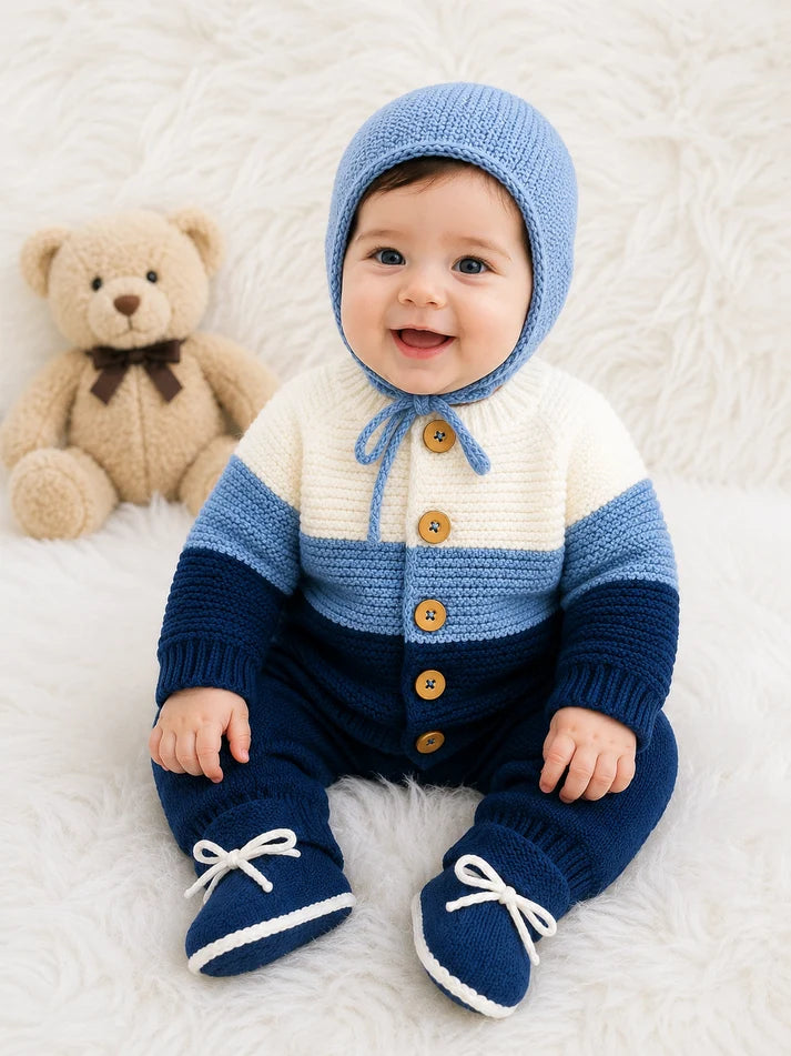 4-Piece Baby Boy & Girl Winter Knitwear Set – Cozy Sweater & Trouser Sui