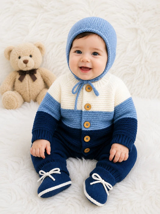 4-Piece Baby Boy & Girl Winter Knitwear Set – Cozy Sweater & Trouser Sui