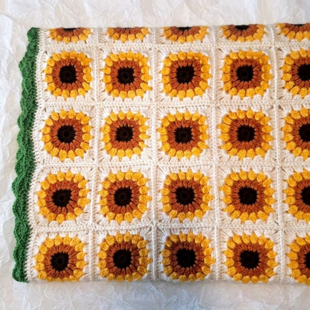 Charming Handmade Sunflower Crochet Blanket – Ultra-Soft Organic Cotton Baby Bedding