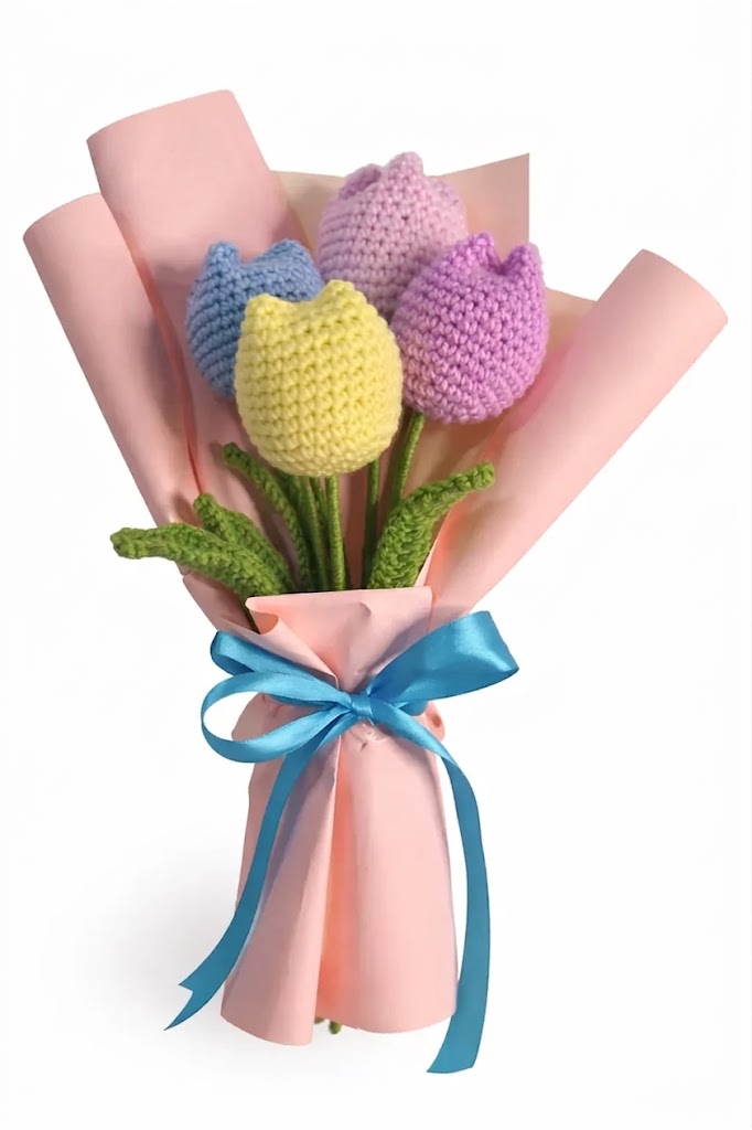 Handmade Crochet Colorful Tulip Bouquet – Everlasting Flower Gift