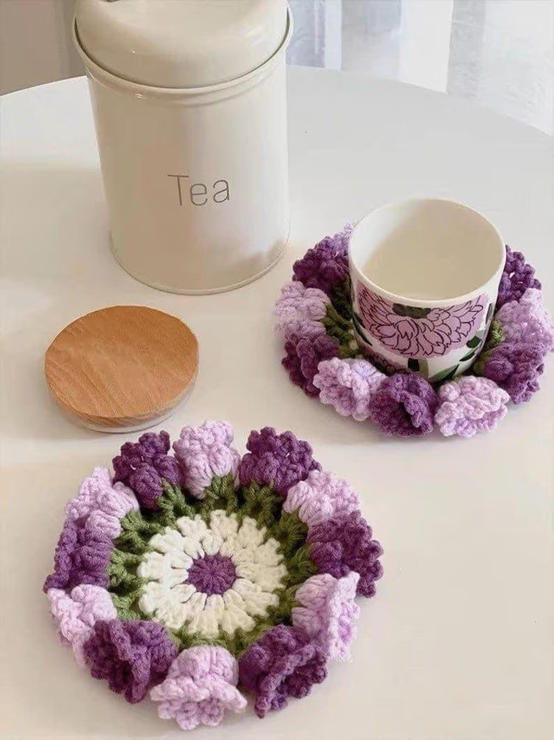 Handmade Crochet Floral Coaster Set – Cozy Home & Kitchen Coffee Table Decor