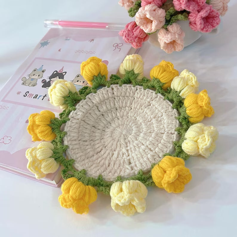 Handmade Crochet Floral Coaster Set – Cozy Home & Kitchen Coffee Table Decor