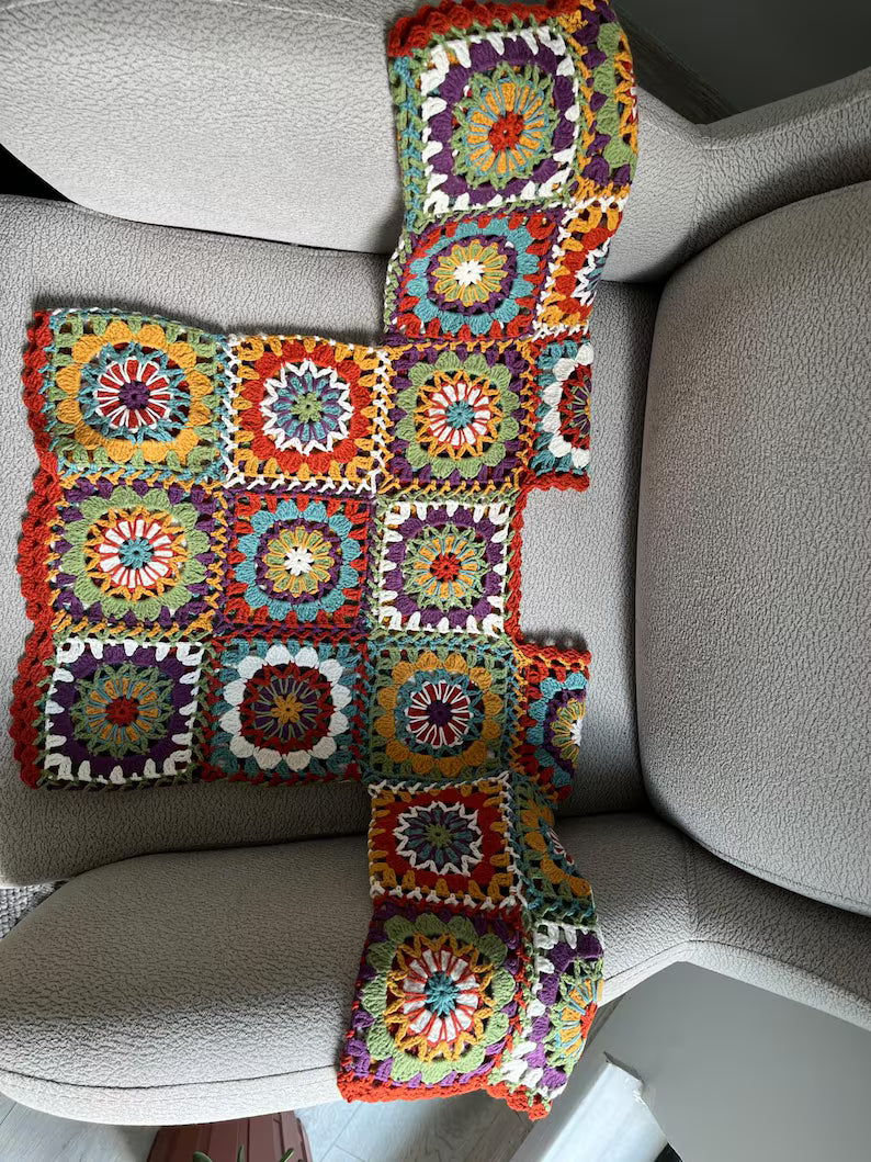 Vibrant Handmade Granny Square Crochet Cardigan | Vintage Boho Women Sweater