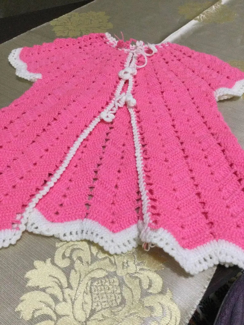 Luxury Pink Crochet Baby Sweater Set - Lacy Cotton Boho Cardigan for Newborns