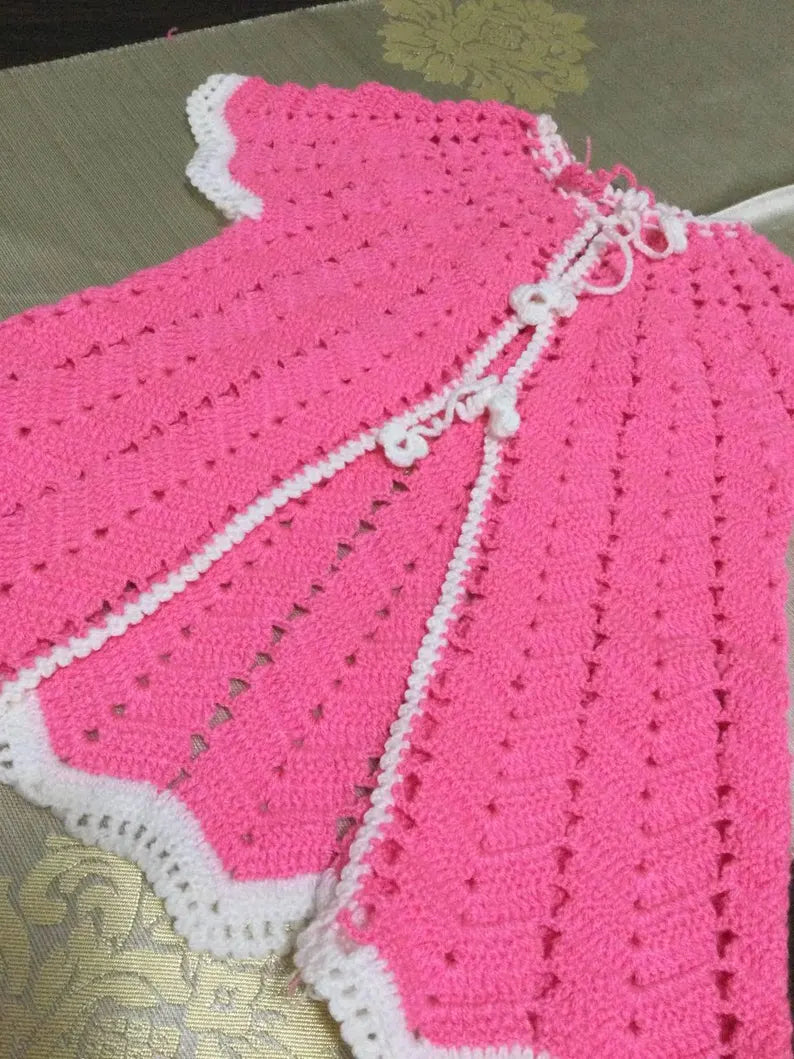 Luxury Pink Crochet Baby Sweater Set - Lacy Cotton Boho Cardigan for Newborns