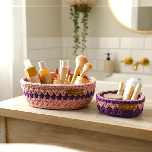 Luxury Handmade Crochet Heart Storage Baskets – Cute Nursery Organizer & Aesthetic Bathroom Decor Set