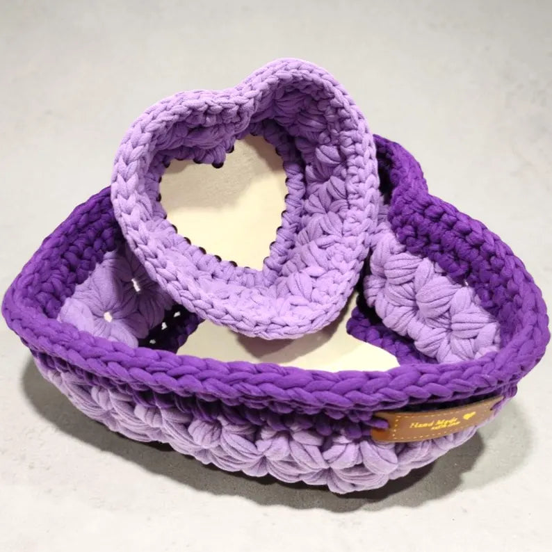 Luxury Handmade Crochet Heart Storage Baskets – Cute Nursery Organizer & Aesthetic Bathroom Decor Set