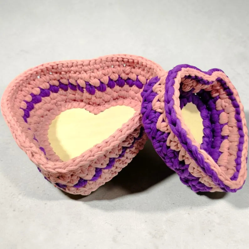 Luxury Handmade Crochet Heart Storage Baskets – Cute Nursery Organizer & Aesthetic Bathroom Decor Set