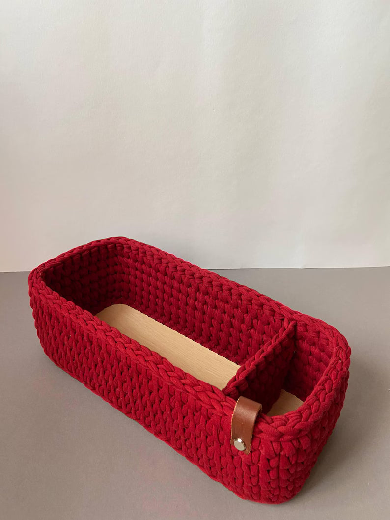 Boho Crochet Storage Basket with Divider – Handmade Cotton Rope Tabletop Organizer