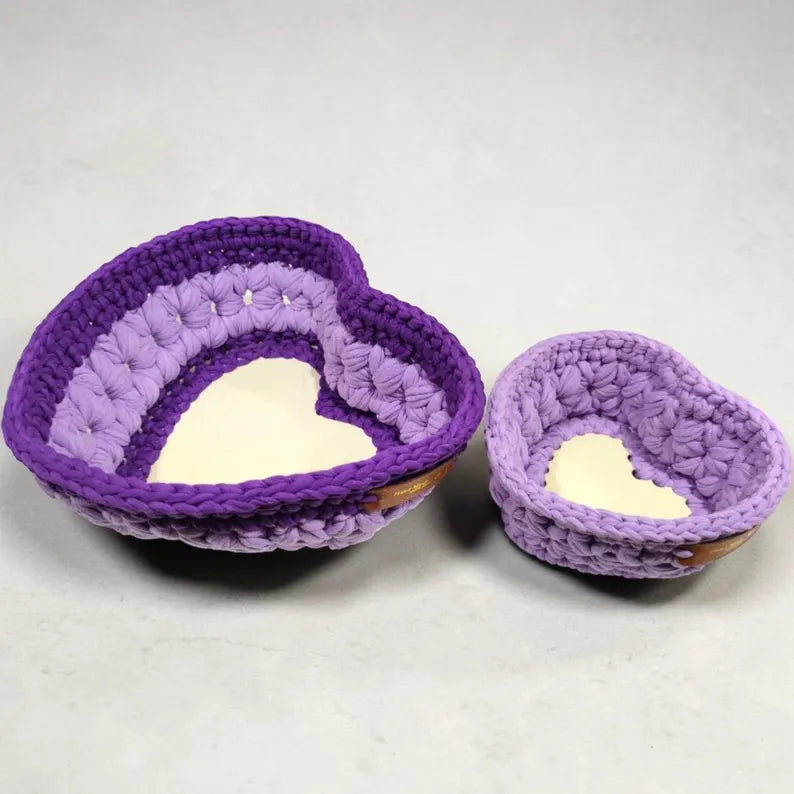 Luxury Handmade Crochet Heart Storage Baskets – Cute Nursery Organizer & Aesthetic Bathroom Decor Set