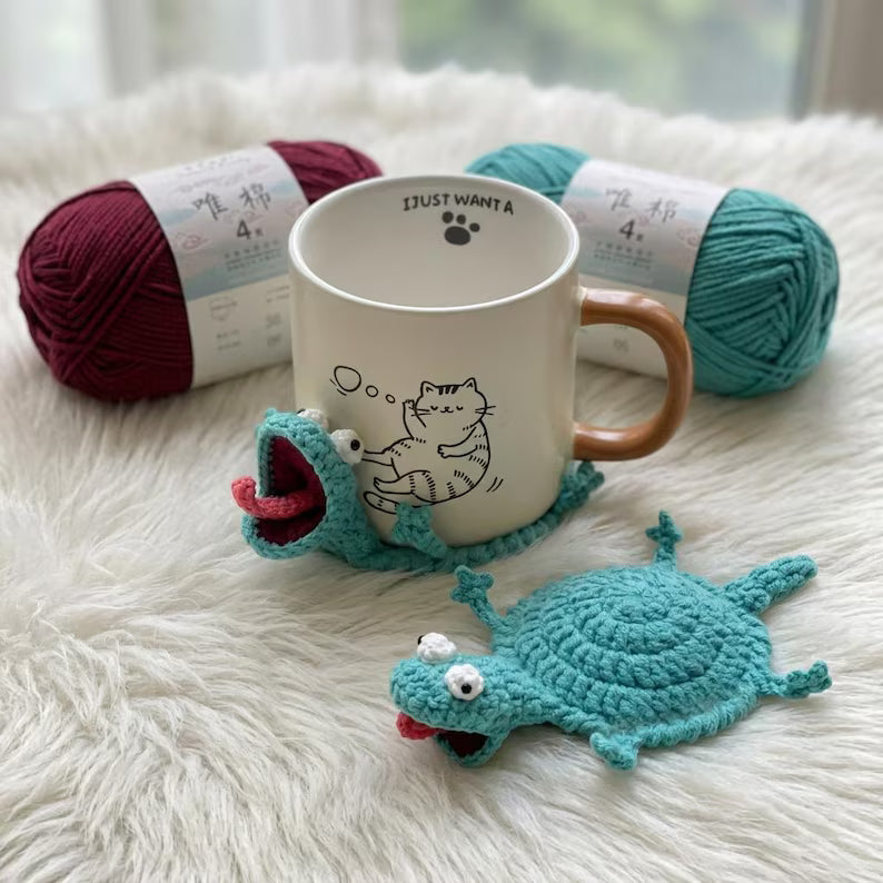 Cute Crochet Animal Mug Rug – Handmade Desk Decor & Unique Gift