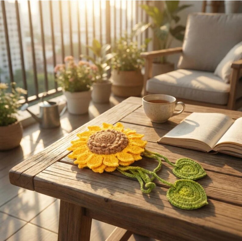 Handmade Crochet Sunflower Curtain Tie Backs – Boho Floral Window Decor for Nursery & Living Room