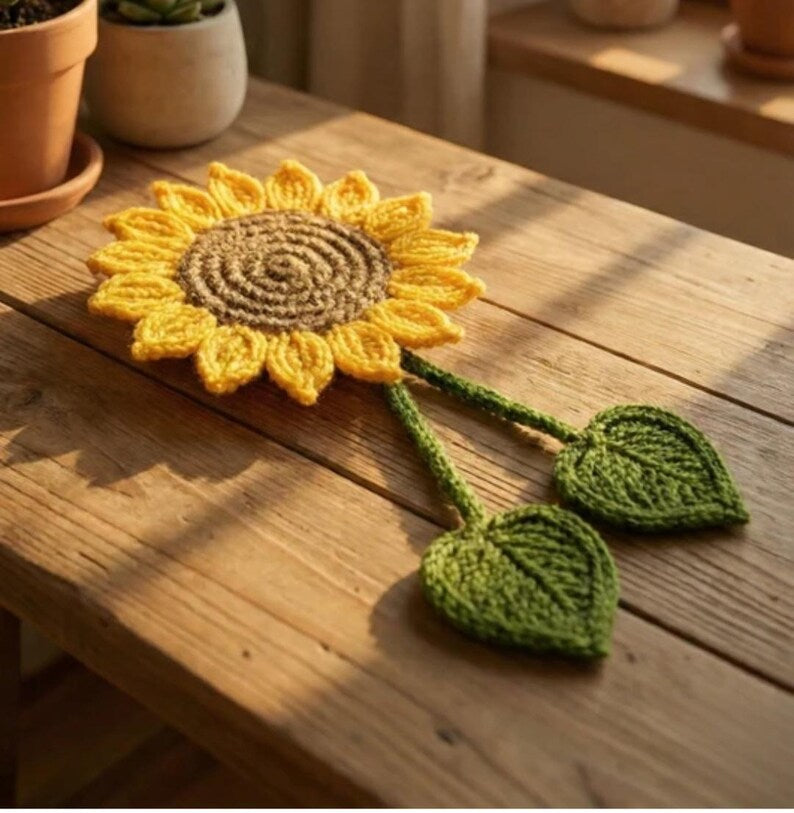 Handmade Crochet Sunflower Curtain Tie Backs – Boho Floral Window Decor for Nursery & Living Room
