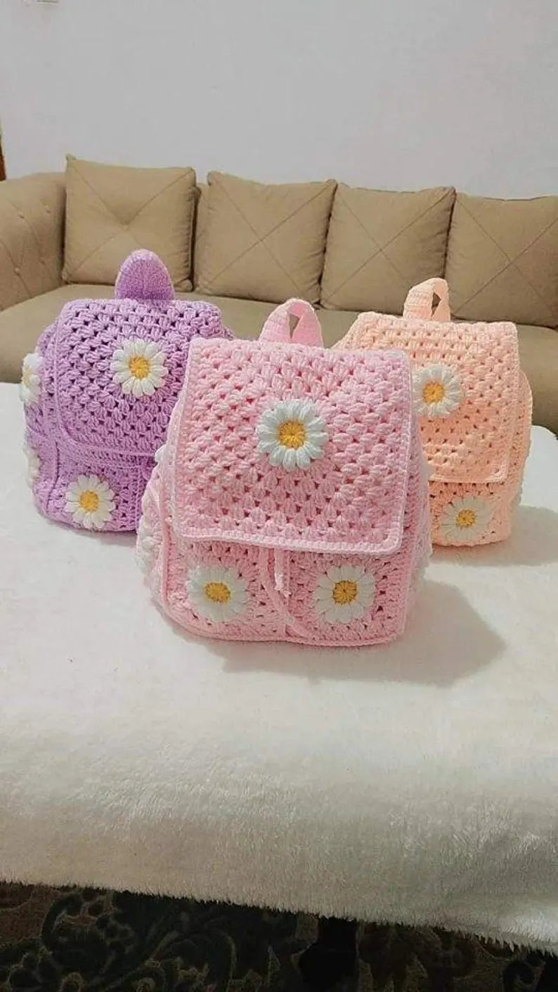 Luxury Handmade Crochet Granny Square Backpack – Women’s Floral Daypack