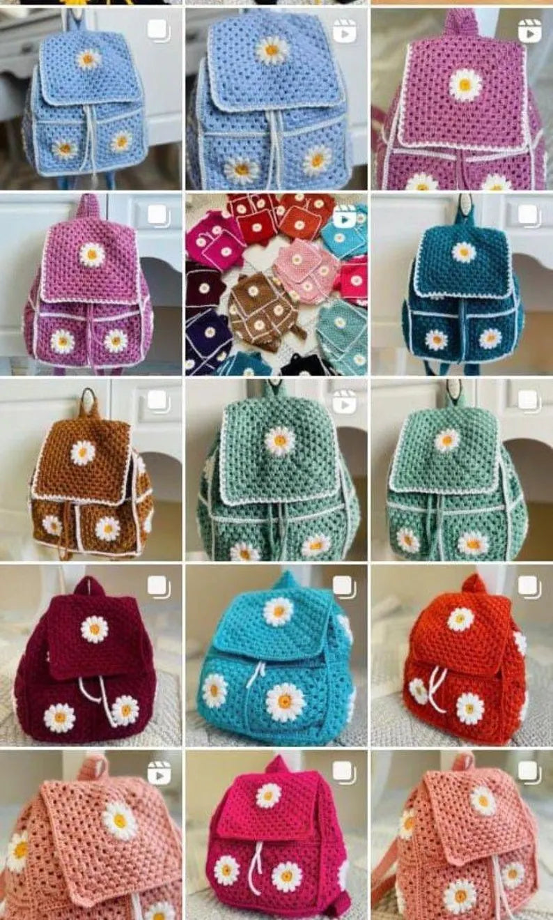 Luxury Handmade Crochet Granny Square Backpack – Women’s Floral Daypack