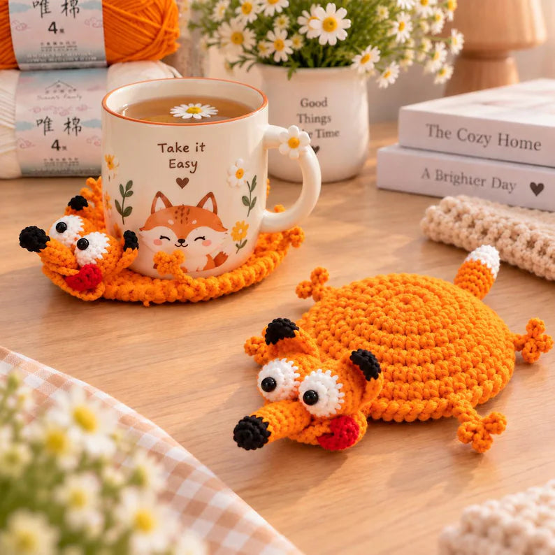 Cute Crochet Animal Mug Rug – Handmade Desk Decor & Unique Gift