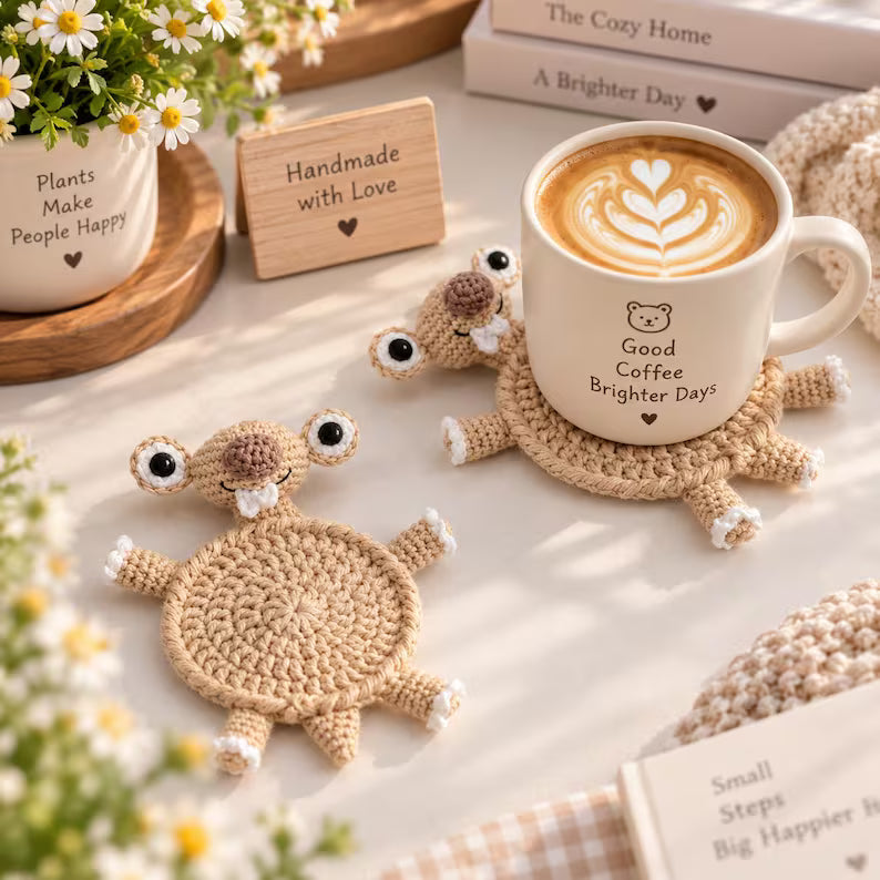 Cute Crochet Animal Mug Rug – Handmade Desk Decor & Unique Gift