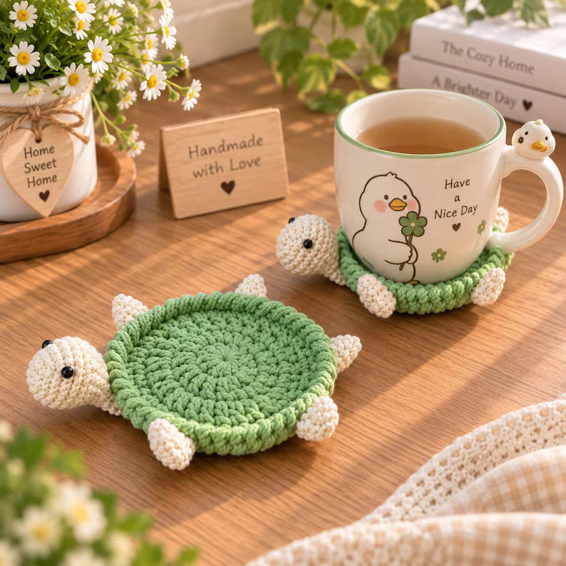 Cute Crochet Animal Mug Rug – Handmade Desk Decor & Unique Gift