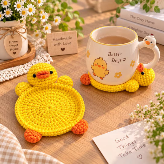 Cute Crochet Animal Mug Rug – Handmade Desk Decor & Unique Gift