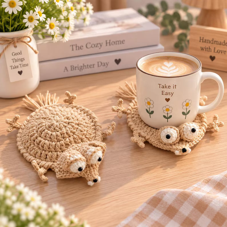 Cute Crochet Animal Mug Rug – Handmade Desk Decor & Unique Gift